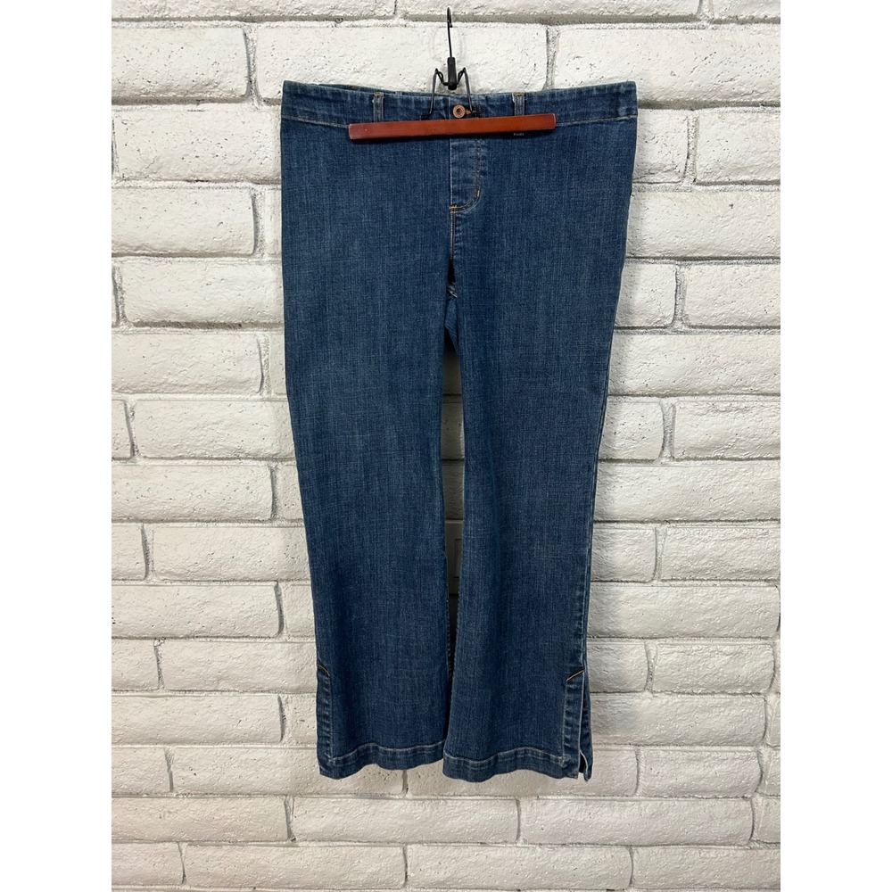 Gap Womens Blue Denim Pull‎ On Wide Leg Crop Jeans Side Slit Size Medium